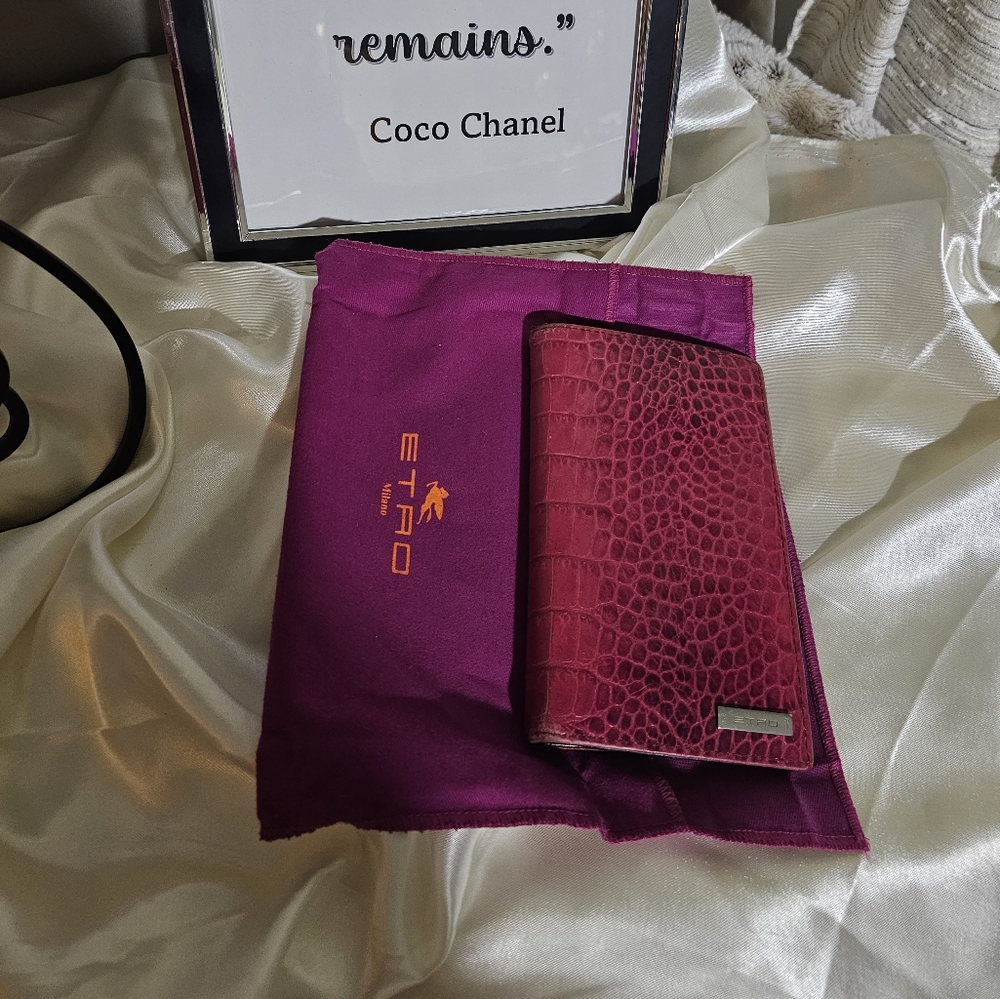 ETRO Milano Berry/Pink Crocodile Embossed Leather Wallet